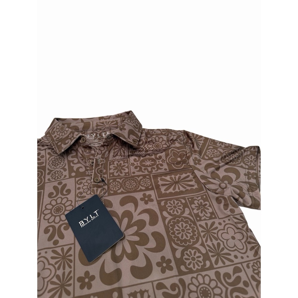 Bylt 19th Hole Cabana Polo Mens Size Medium Floral Geometric Short Sleeve NWT